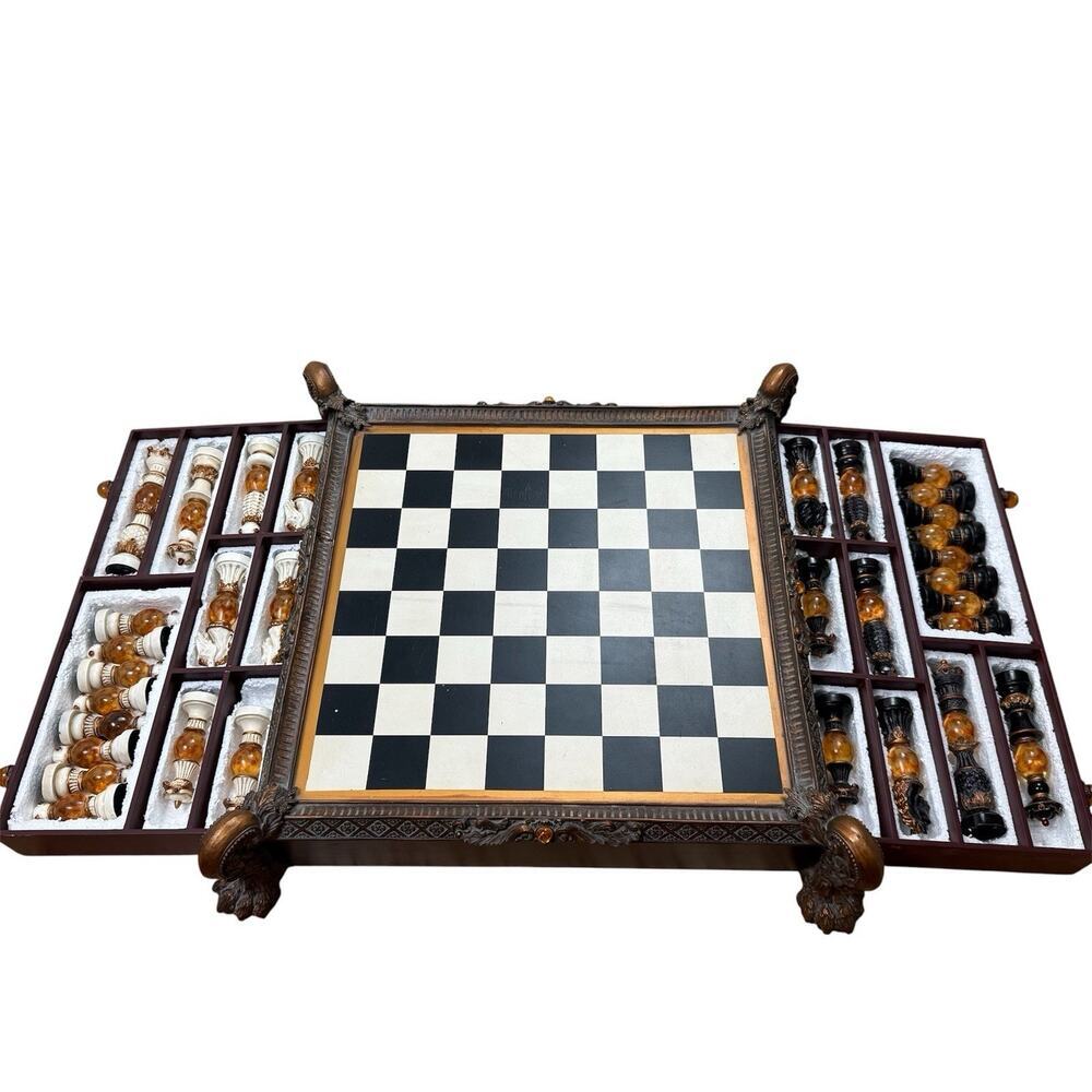 Oriental Accent Hand Crafted SET WITH DRAWERS Chess Board Set